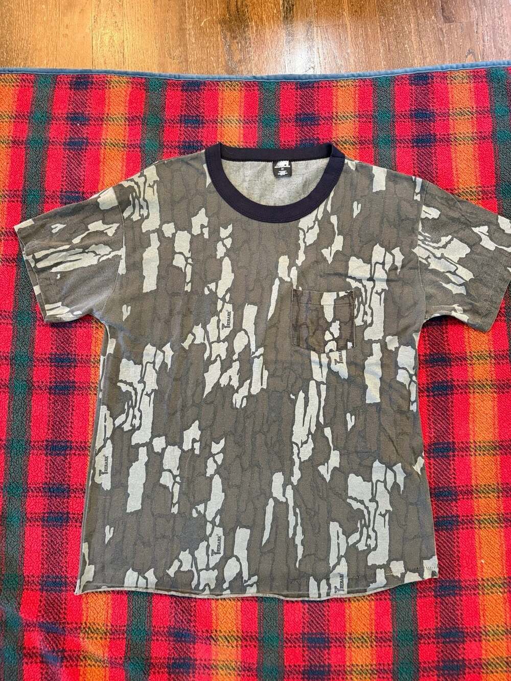 Vintage 80s Trebark Camouflage Pocket T-Shirt by Ace Sportswear